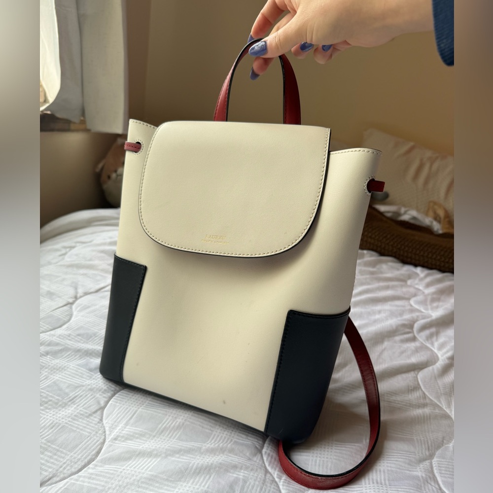 Ralph Lauren leather Dryden black white and red backpack